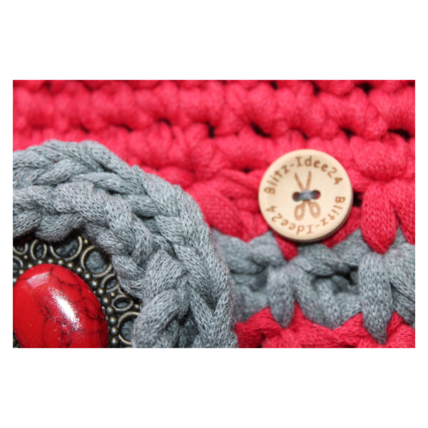 exquisite Crochet Bag - Tasche gehäkelt - Shopper, kurzer Griff - Rot / Grau – Bild 5