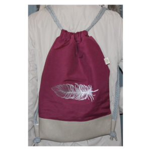 erprobter Rucksack - Turnbeutel - Wanderbeutel - bestickt - Feder, bordeaux