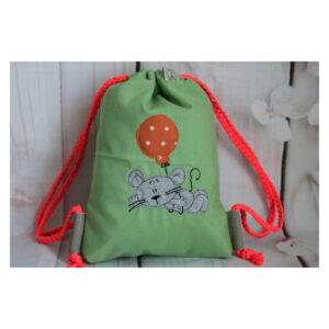 1 einzigartiger Kinderrucksack - Turnbeutel - Wanderbeutel - Dekostoff - hellgrün - Maus