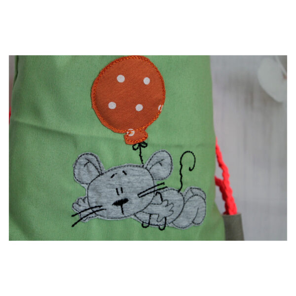 1 einzigartiger Kinderrucksack - Turnbeutel - Wanderbeutel - Dekostoff - hellgrün - Maus – Bild 7