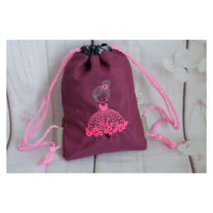 1 einzigartiger Kinderrucksack - Turnbeutel - Wanderbeutel - Dekostoff - bordeaux - Tänzerin