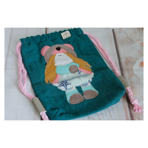 1 einzigartiger Kinderrucksack - Turnbeutel - Wanderbeutel - Leinen - Petrol - Mädchen – Bild 6