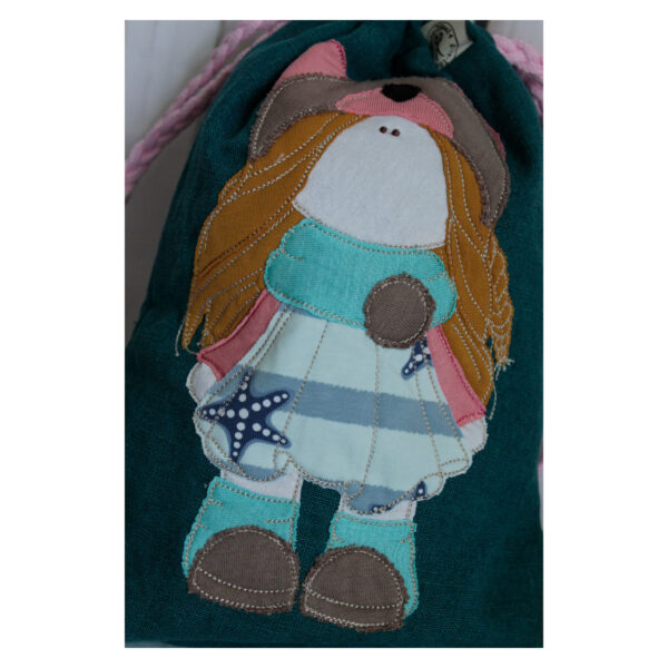 1 einzigartiger Kinderrucksack - Turnbeutel - Wanderbeutel - Leinen - Petrol - Mädchen – Bild 4