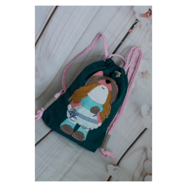 1 einzigartiger Kinderrucksack - Turnbeutel - Wanderbeutel - Leinen - Petrol - Mädchen – Bild 2