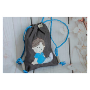 1 einzigartiger Kinderrucksack - Turnbeutel - Wanderbeutel - Dekostoff - Anthrazit - Junge