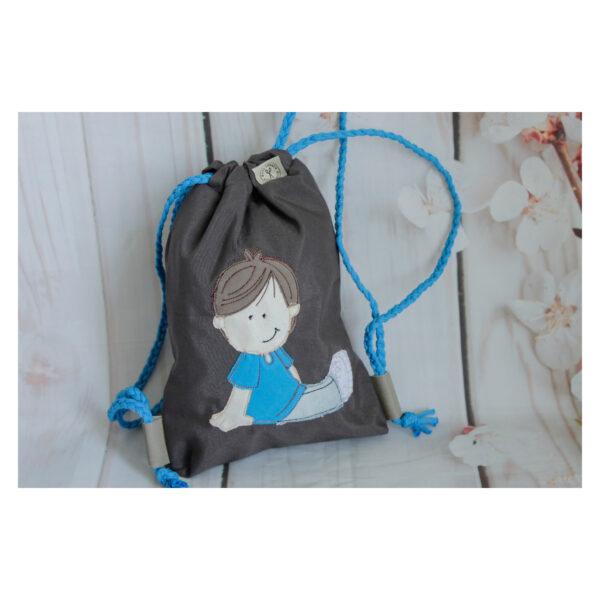 1 einzigartiger Kinderrucksack - Turnbeutel - Wanderbeutel - Dekostoff - Anthrazit - Junge