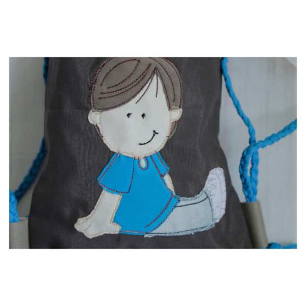1 einzigartiger Kinderrucksack - Turnbeutel - Wanderbeutel - Dekostoff - Anthrazit - Junge – Bild 3