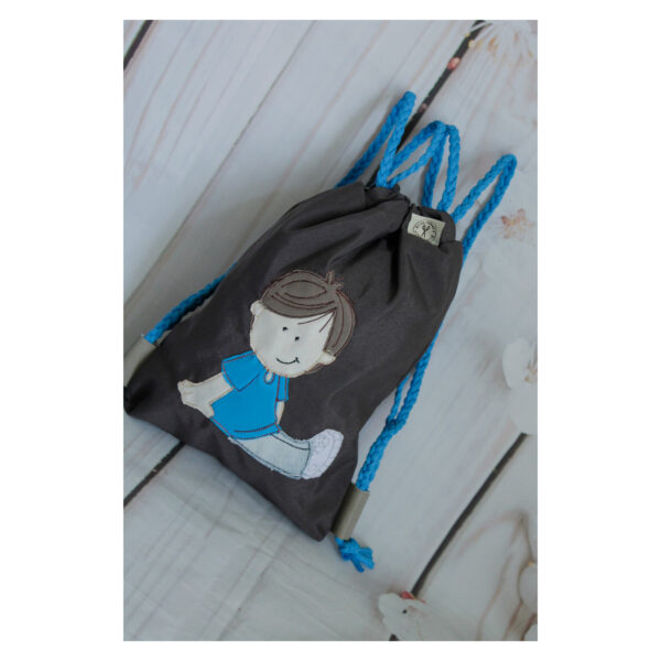 1 einzigartiger Kinderrucksack - Turnbeutel - Wanderbeutel - Dekostoff - Anthrazit - Junge – Bild 2