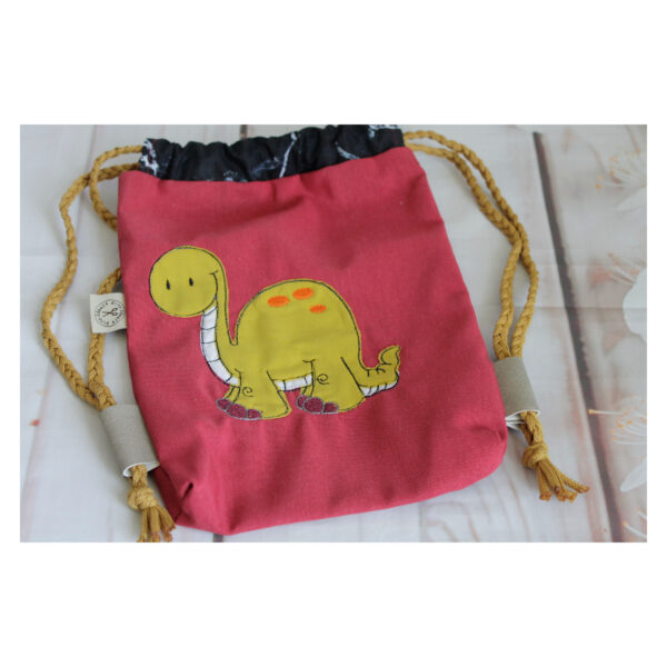 1 einzigartiger Kinderrucksack - Turnbeutel - Wanderbeutel - Dekostoff - Rot - Dino – Bild 6