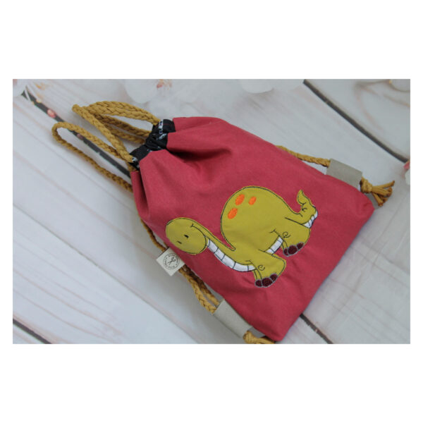 1 einzigartiger Kinderrucksack - Turnbeutel - Wanderbeutel - Dekostoff - Rot - Dino – Bild 3