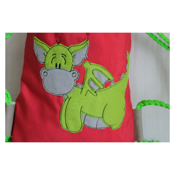 1 einzigartiger Kinderrucksack - Turnbeutel - Wanderbeutel - Dekostoff - Rot - Dino – Bild 2
