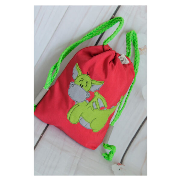 1 einzigartiger Kinderrucksack - Turnbeutel - Wanderbeutel - Dekostoff - Rot - Dino – Bild 4