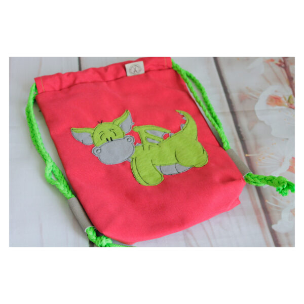 1 einzigartiger Kinderrucksack - Turnbeutel - Wanderbeutel - Dekostoff - Rot - Dino – Bild 5