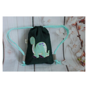 1 einzigartiger Kinderrucksack - Turnbeutel - Wanderbeutel - Dekostoff - Dunkelgrün - Dino