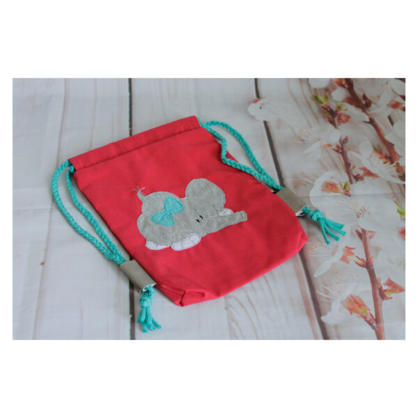 1 einzigartiger Kinderrucksack - Turnbeutel - Wanderbeutel - Dekostoff - rot - Elefant – Bild 2