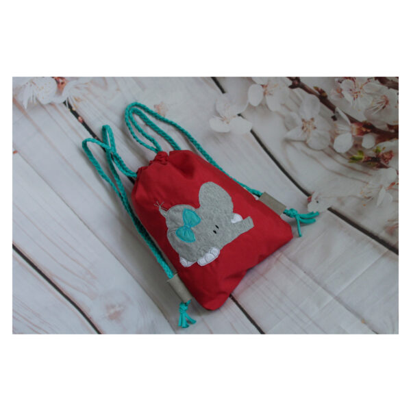 1 einzigartiger Kinderrucksack - Turnbeutel - Wanderbeutel - Dekostoff - rot - Elefant – Bild 5