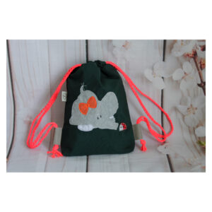 1 einzigartiger Kinderrucksack - Turnbeutel - Wanderbeutel - Dekostoff - dunkelgrün - Elefant