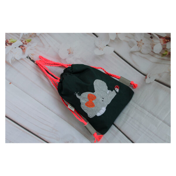 1 einzigartiger Kinderrucksack - Turnbeutel - Wanderbeutel - Dekostoff - dunkelgrün - Elefant – Bild 5