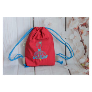1 einzigartiger Kinderrucksack - Turnbeutel - Wanderbeutel - Dekostoff - rot - Tänzerin