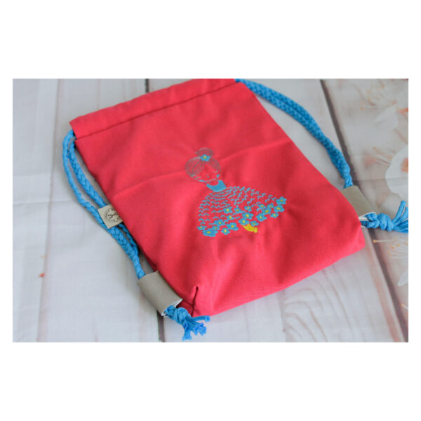 1 einzigartiger Kinderrucksack - Turnbeutel - Wanderbeutel - Dekostoff - rot - Tänzerin – Bild 3