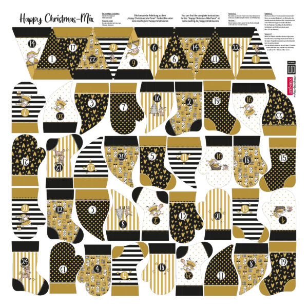 11.90EUR/ 1m - Baumwollpanel - Happy Christmas Mix by Steinbeck - Swafing - Senf, Schwarz