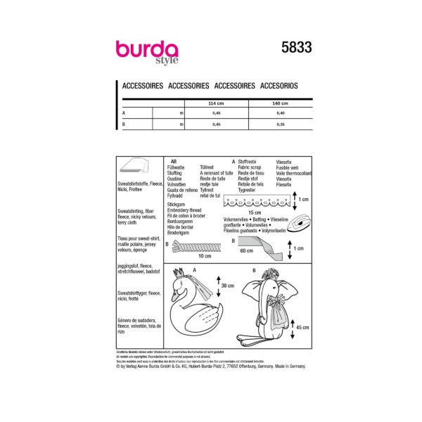 Burda Style Schnittmuster Nr. 5833 - Kuscheltier - Schwan und Elefant – Bild 8