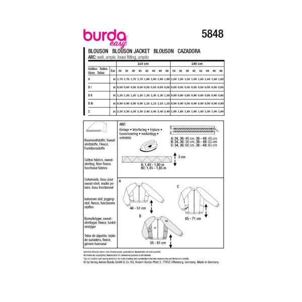 Burda Style Schnittmuster Nr. 5848 - Jacken - Blouson - kragenlos - sportlich – Bild 9