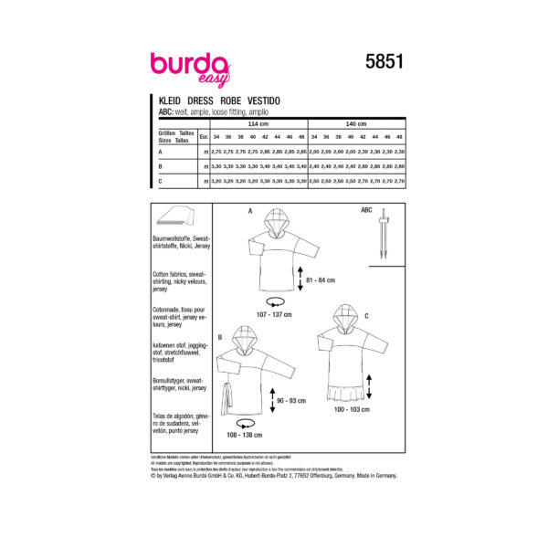 Burda Style Schnittmuster Nr. 5851 - Kleid - Kapuzenkleid - Strandkleid – Bild 9