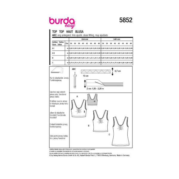 Burda Style Schnittmuster Nr. 5852 - Sportswear - stylisches Top in drei Längen – Bild 8