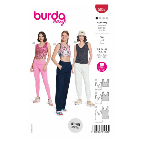 Burda Style Schnittmuster Nr. 5852 - Sportswear - stylisches Top in drei Längen