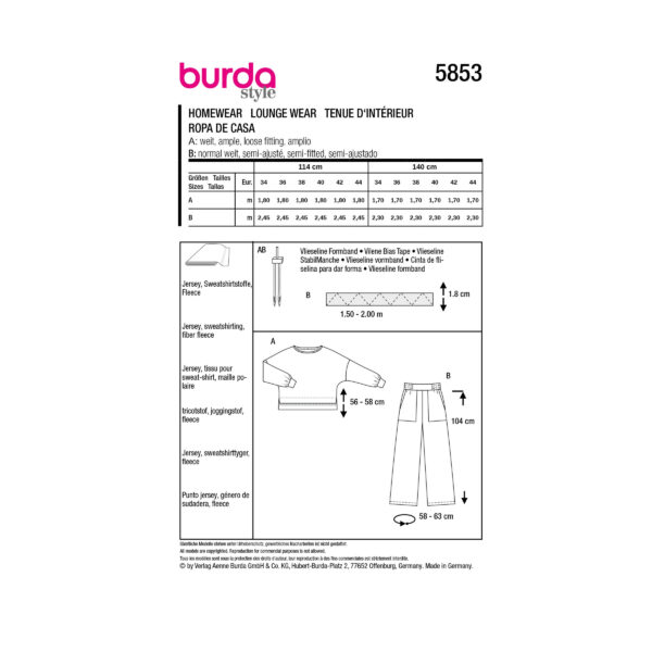 Burda Style Schnittmuster Nr. 5853 - Homewear - Shirt / Pants - bequem kuschelig – Bild 8