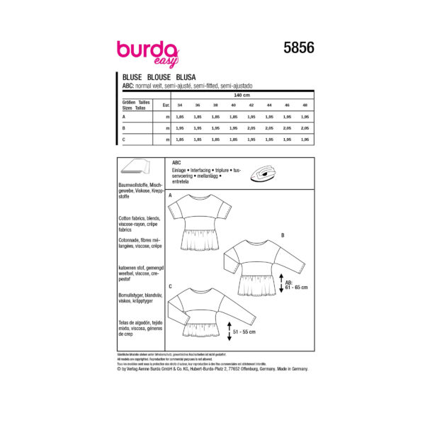 Burda Style Schnittmuster Nr. 5856 - Bluse - Blusenshirt - variable Ärmel – Bild 9