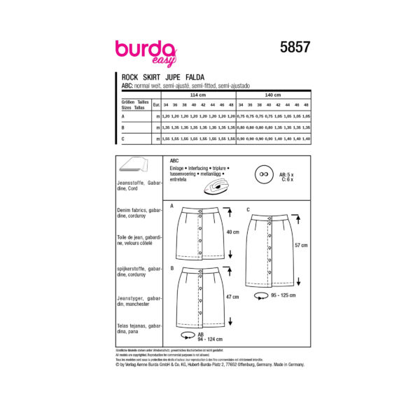 Burda Style Schnittmuster Nr. 5857 - Rock - durchgeknöpft - aufgesetzte Taschen – Bild 9