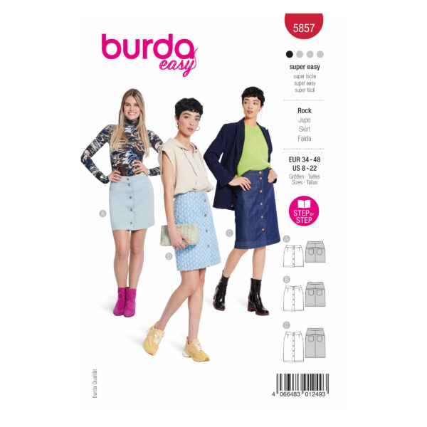 Burda Style Schnittmuster Nr. 5857 - Rock - durchgeknöpft - aufgesetzte Taschen