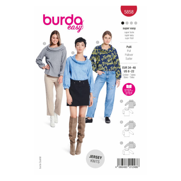 Burda Style Schnittmuster Nr. 5858 - Pulli - Pullover - Rollkragen - Raglanärmel