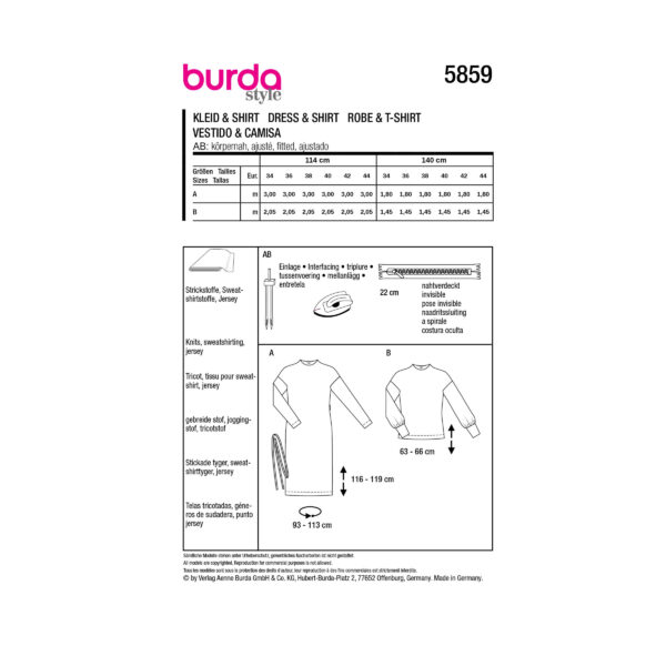 Burda Style Schnittmuster Nr. 5859 - Kleid und Shirt - lange Ärmel – Bild 8
