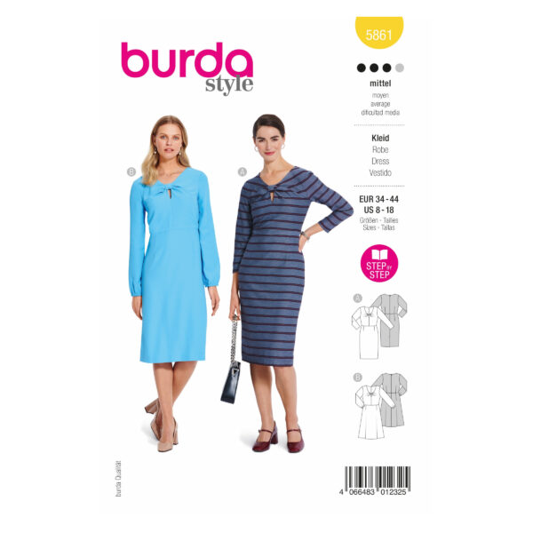 Burda Style Schnittmuster Nr. 5861 - Kleid - figurbetonten - Knotendetail