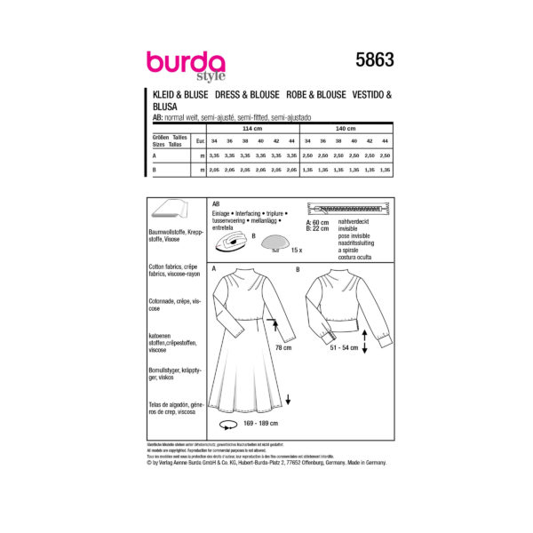 Burda Style Schnittmuster Nr. 5863 - Kleid und Bluse - asymmetrischen Falten – Bild 8