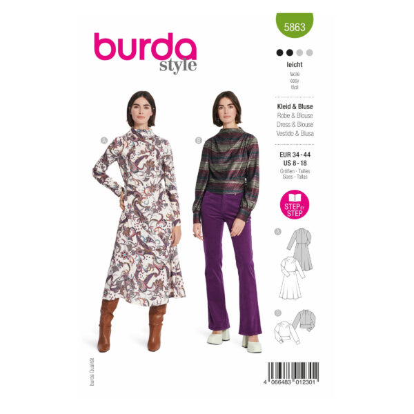 Burda Style Schnittmuster Nr. 5863 - Kleid und Bluse - asymmetrischen Falten