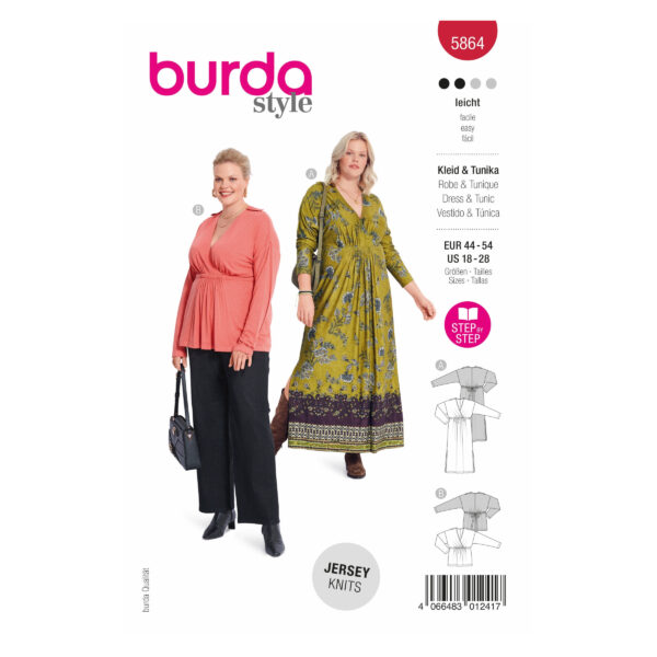 Burda Style Schnittmuster Nr. 5864 - Kleid und Tunika - Wickeloptik