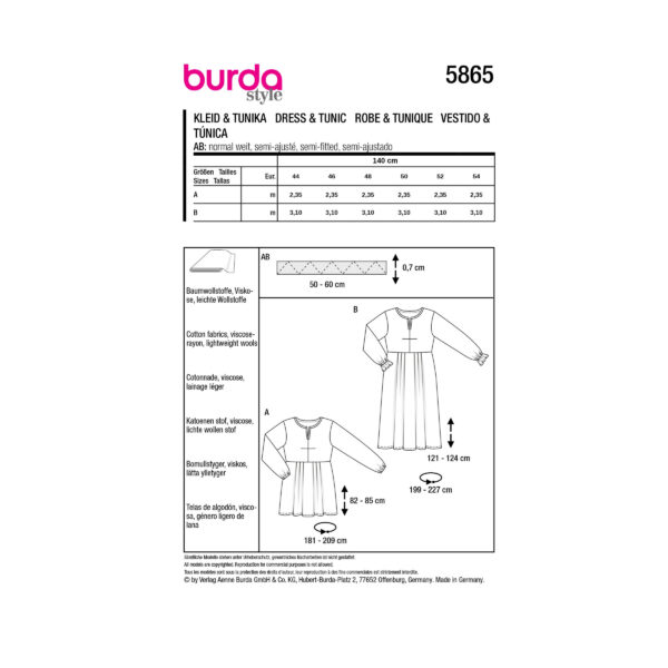 Burda Style Schnittmuster Nr. 5865 - Kleid und Tunika - runder Ausschnitt – Bild 8