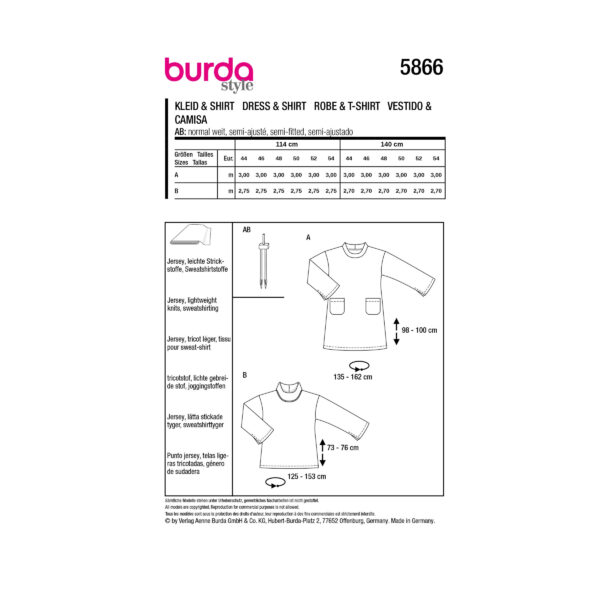 Burda Style Schnittmuster Nr. 5866 - Kleid und Shirt - Trompetenärmel – Bild 8