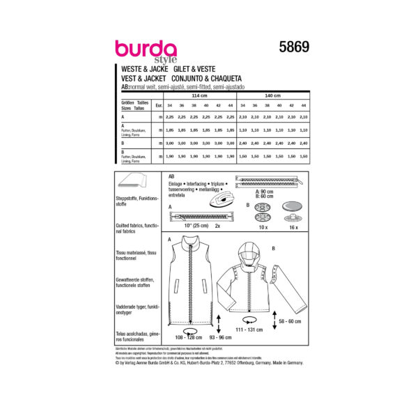 Burda Style Schnittmuster Nr. 5869 - Weste u. Jacke - Pattentaschen - Stehkragen – Bild 9