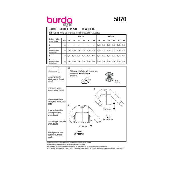 Burda Style Schnittmuster Nr. 5870 - Jacke - gerade geschnitten - kragenlos – Bild 8
