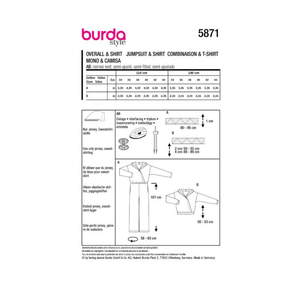 Burda Style Schnittmuster Nr. 5871 - Overall und Shirt - Hoody - Wickeleffekt – Bild 8