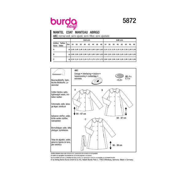 Burda Style Schnittmuster Nr. 5872 - Mantel - A-Linie - kurz oder lang – Bild 9