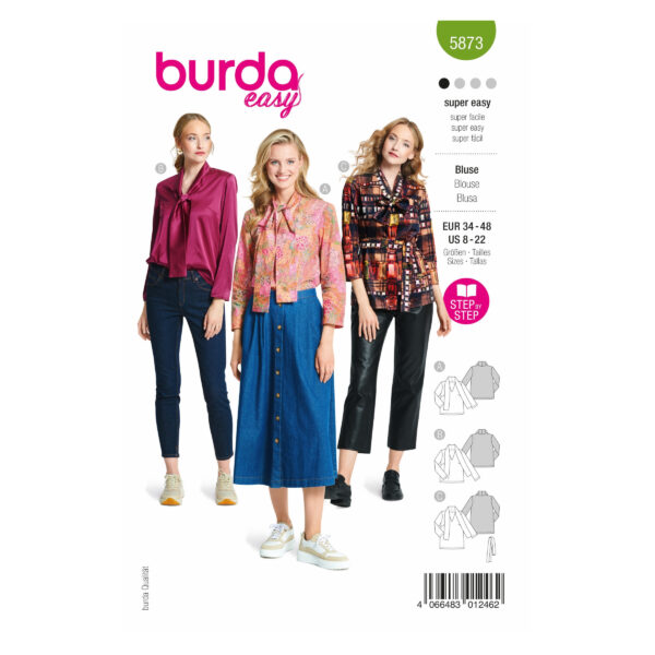 Burda Style Schnittmuster Nr. 5873 - Bluse - V-Ausschnitt - Schalkragen