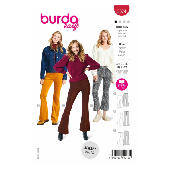 Burda Style Schnittmuster Nr. 5874 - Hose - Schlaghose - Gummibund - bequem