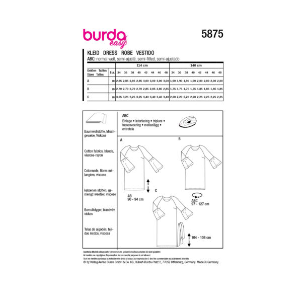 Burda Style Schnittmuster Nr. 5875 - Kleid - Figur umspielend - Raglan-Ärmel – Bild 6