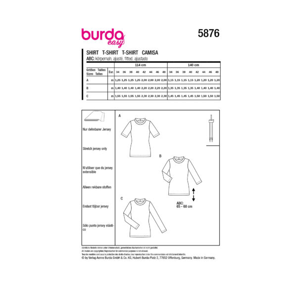 Burda Style Schnittmuster Nr. 5876 - Shirt - Basics im T-Shirt-Bereich – Bild 7
